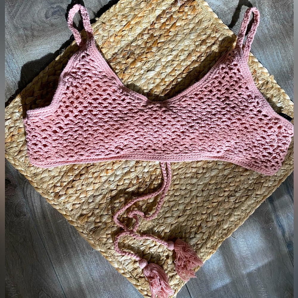 Crochet bikini top, pink